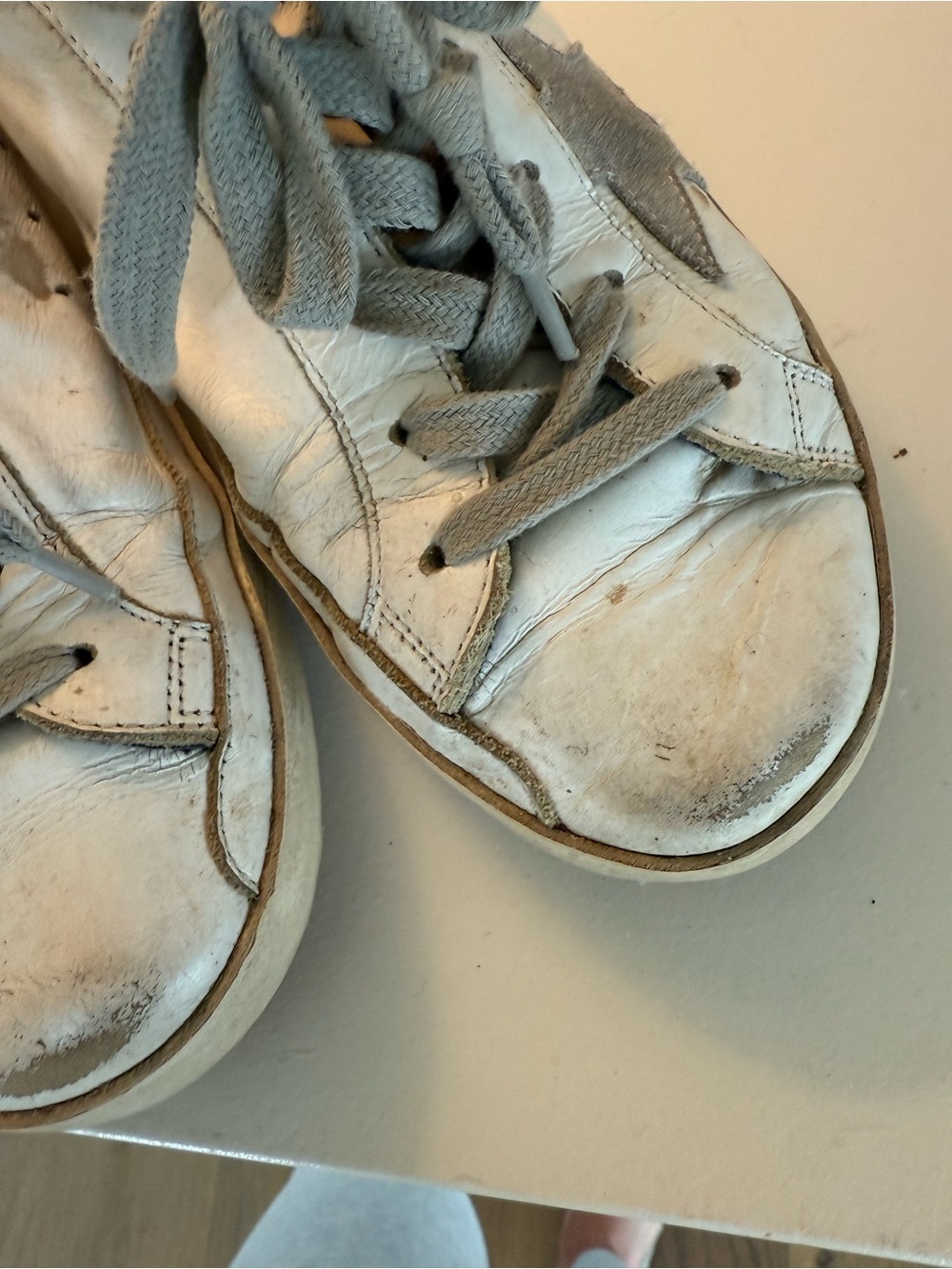 Golden Goose White Leather Sneakers with Gray Star and Navy Heel - Picture 6 of 6